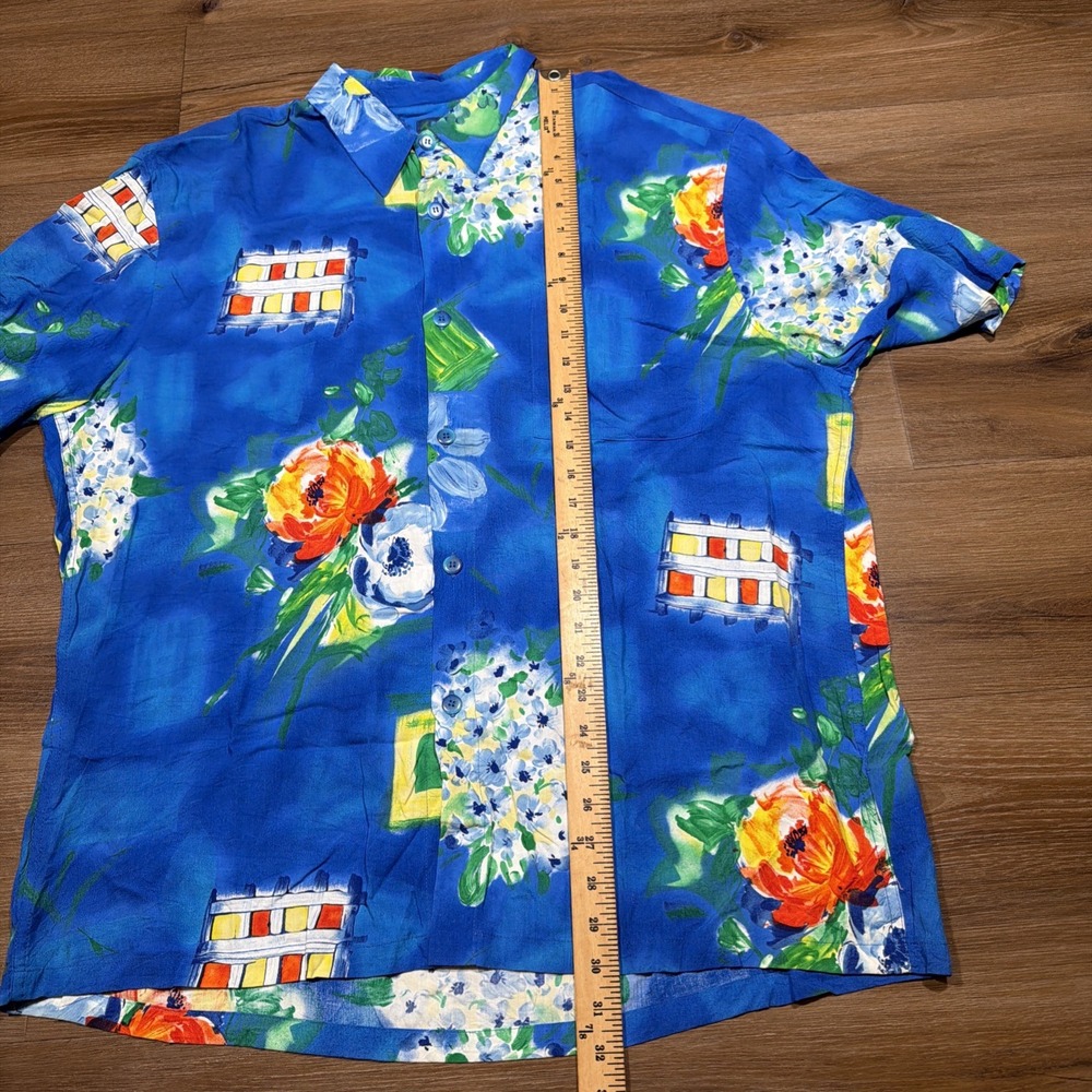 JAMS WORLD Men's XL Hawaiian Button Shirt "Bludrangea" Floral Blue 100% Rayon - Picture 7 of 11